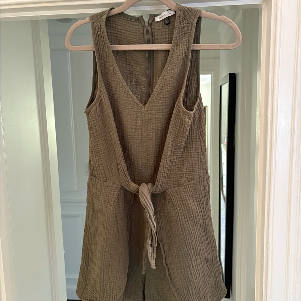 Olive Green Sleeveless Tie-Front Romper